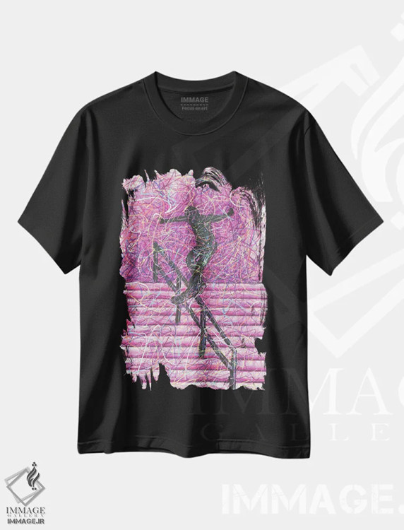 تیشرت مشکی طرح دار اسکیت برد گرایند، دست نقاشی و طراحی دستی اثر کیت سلام | immage.ir