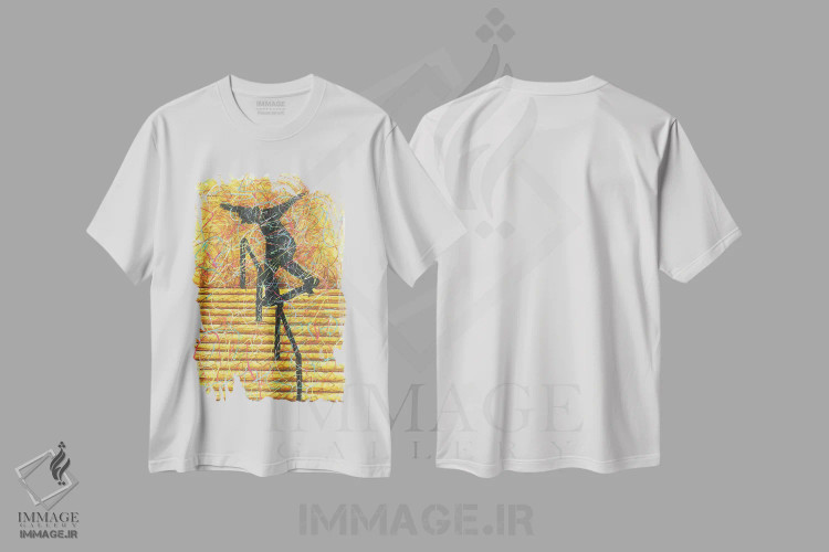 تیشرت سفید طرح دار اسکیت برد روی نرده، دست نقاشی و طراحی دستی اثر کیت سلام | immage.ir