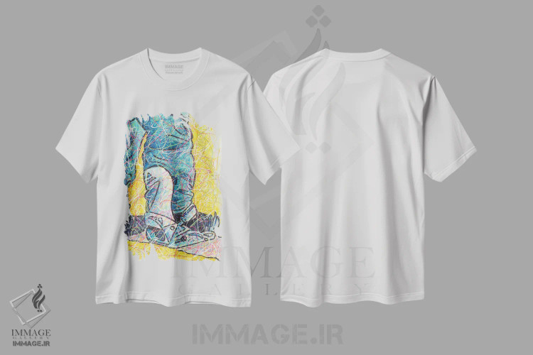 تیشرت سفید طرح دار تجهیزات اسنوبورد، دست نقاشی و طراحی دستی اثر کیت سلام | immage.ir