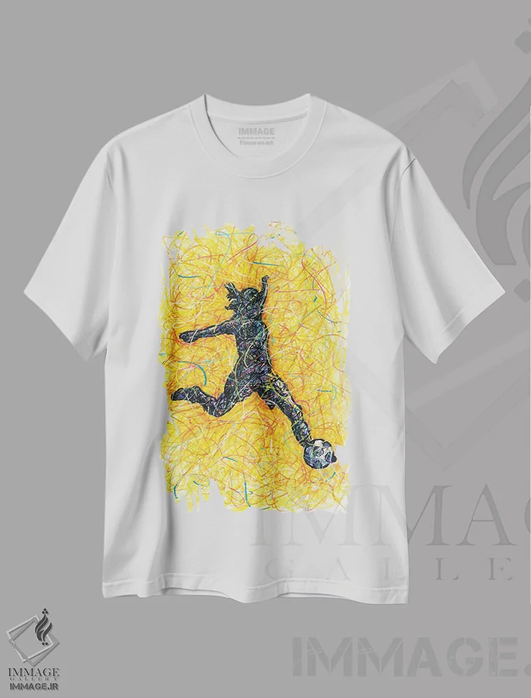 تیشرت سفید طرح دار گل فوتبال زنانه، دست نقاشی و طراحی دستی اثر کیت سلام | فروشگاه ایماژ