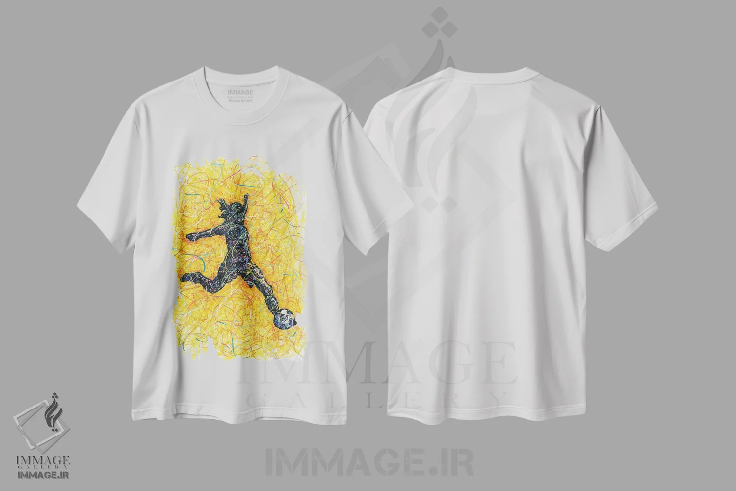 تیشرت سفید طرح دار گل فوتبال زنانه، دست نقاشی و طراحی دستی اثر کیت سلام | فروشگاه ایماژ