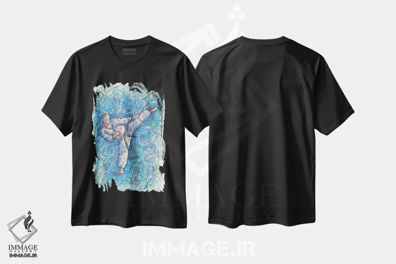 تیشرت مشکی طرح دار کودک کاراته کار، دست نقاشی و طراحی دستی اثر کیت سلام | immage.ir