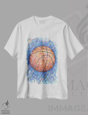 تیشرت سفید طرح دار شوت بسکتبال، دست نقاشی و طراحی دستی اثر کیت سلام | immage.ir