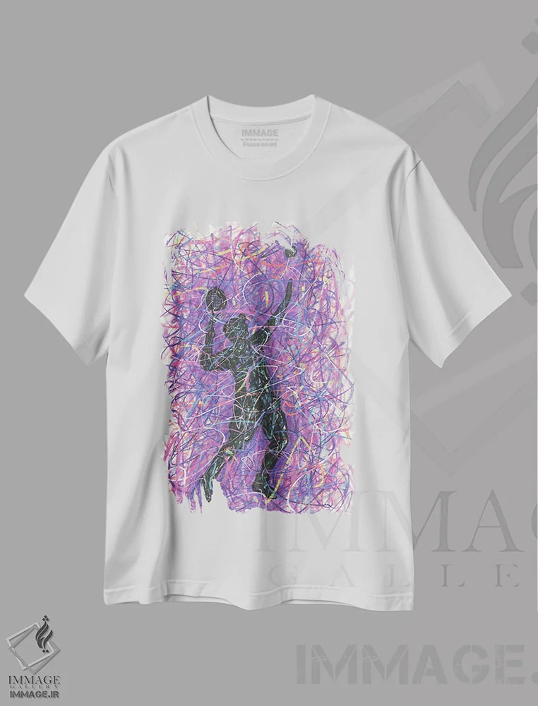 تیشرت سفید طرح دار سرویس تنیس، دست نقاشی و طراحی دستی اثر کیت سلام | فروشگاه ایماژ