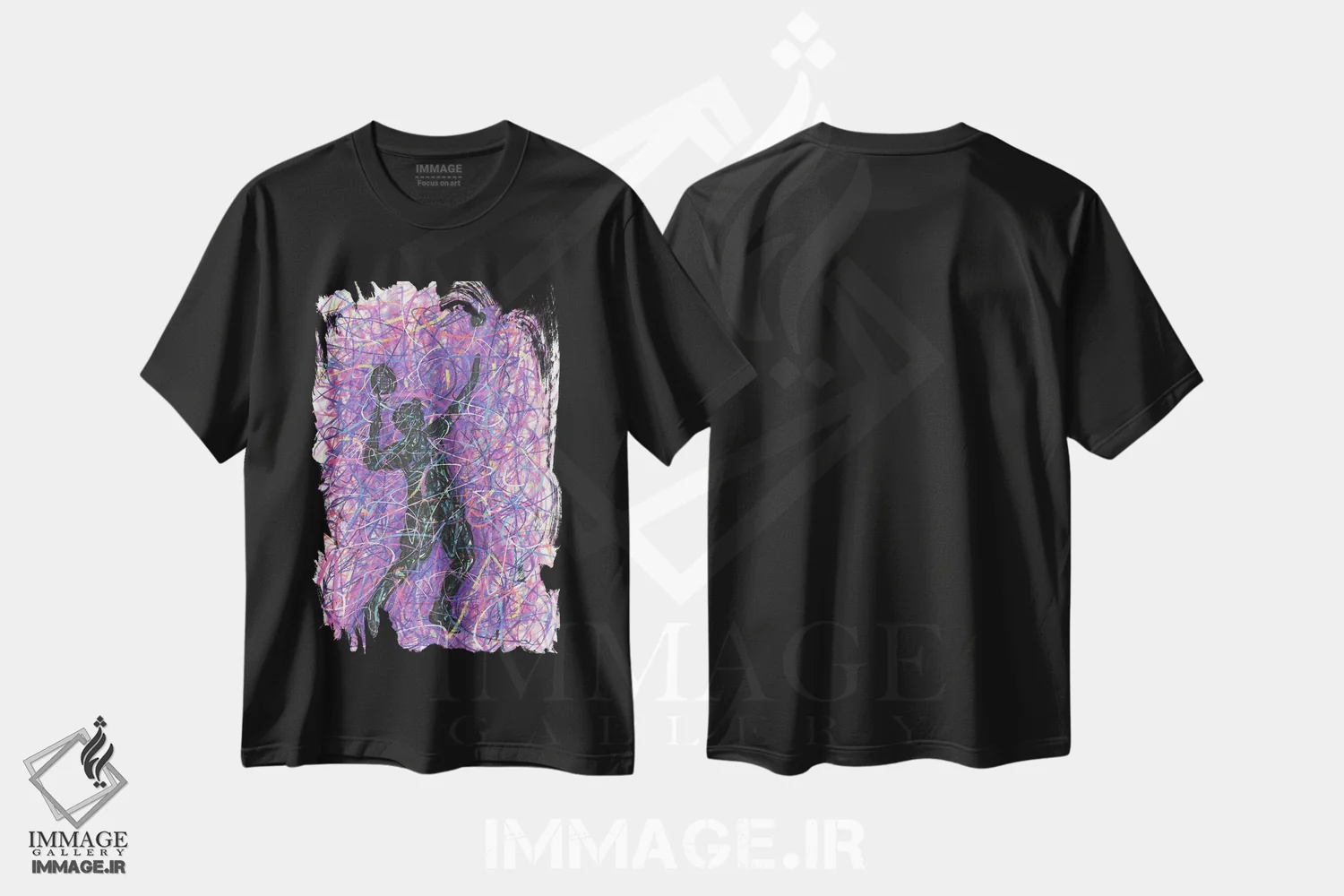 تیشرت مشکی طرح دار سرویس تنیس، دست نقاشی و طراحی دستی اثر کیت سلام | immage.ir