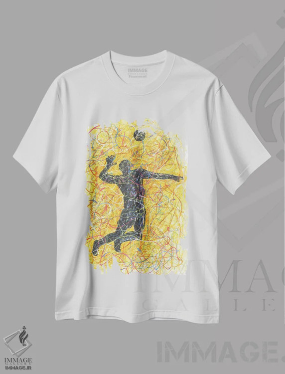 تیشرت سفید طرح دار اسپک والیبال، دست نقاشی و طراحی دستی اثر کیت سلام | فروشگاه ایماژ