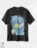 تیشرت مشکی طرح دار زمین تنیس، دست نقاشی و طراحی دستی اثر کیت سلام | فروشگاه ایماژ
