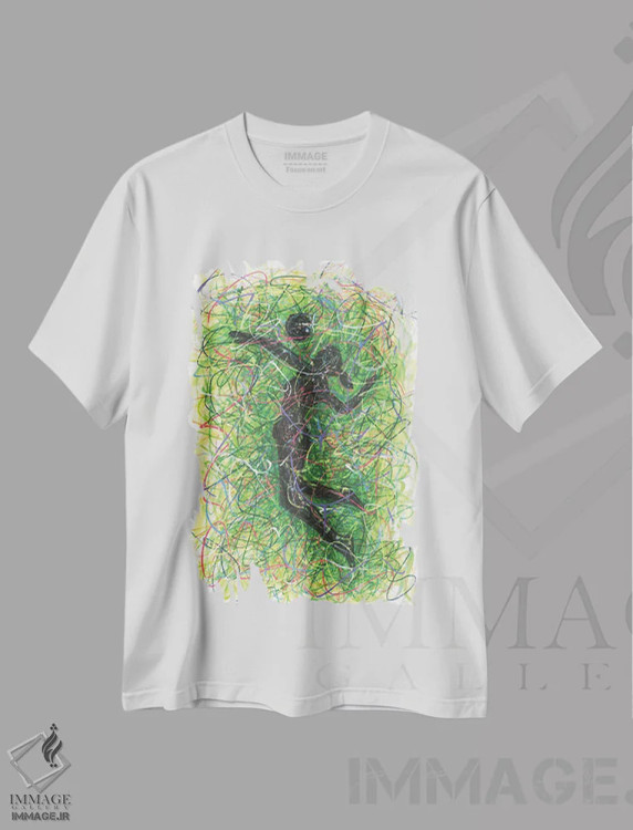 تیشرت سفید طرح دار بازیکن والیبال زن، دست نقاشی و طراحی دستی اثر کیت سلام | فروشگاه ایماژ