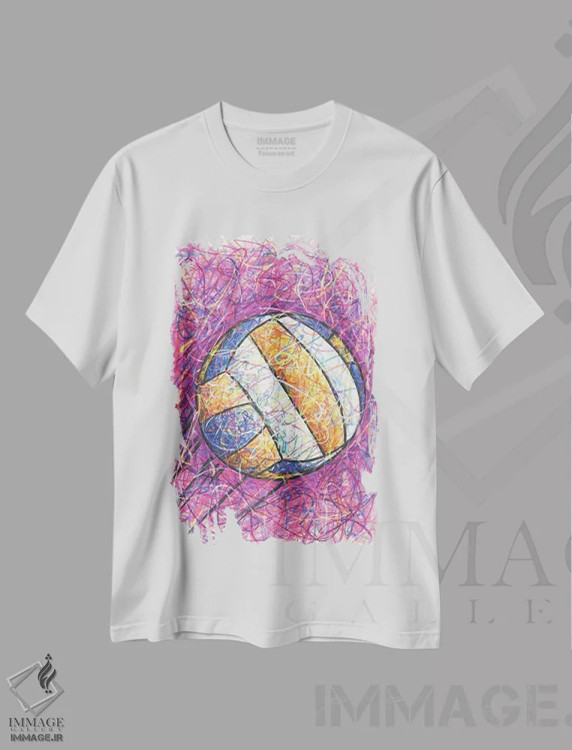 تیشرت سفید طرح دار والیبال، دست نقاشی و طراحی دستی اثر کیت سلام | immage.ir