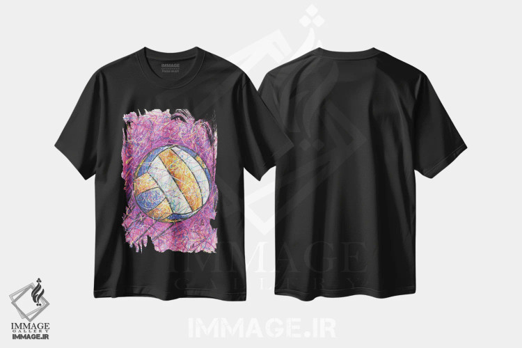 تیشرت مشکی طرح دار والیبال، دست نقاشی و طراحی دستی اثر کیت سلام | فروشگاه ایماژ