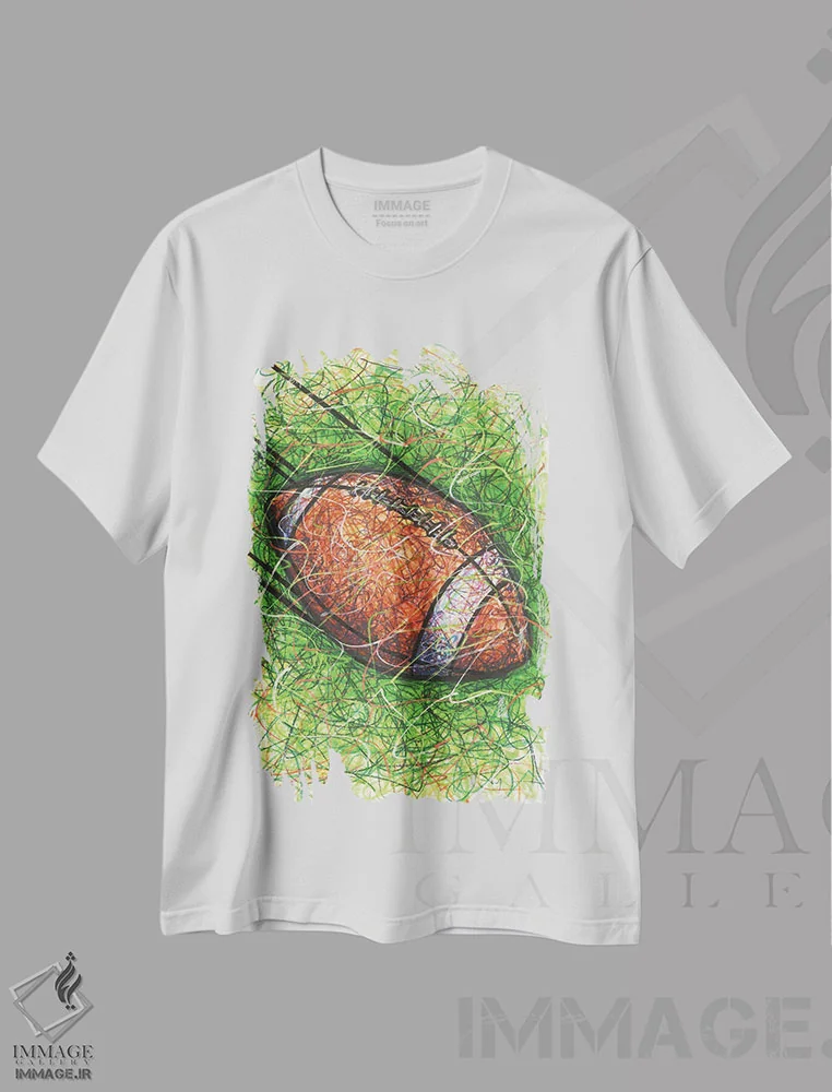تیشرت سفید طرح دار پاس فوتبال، دست نقاشی و طراحی دستی اثر کیت سلام | فروشگاه ایماژ
