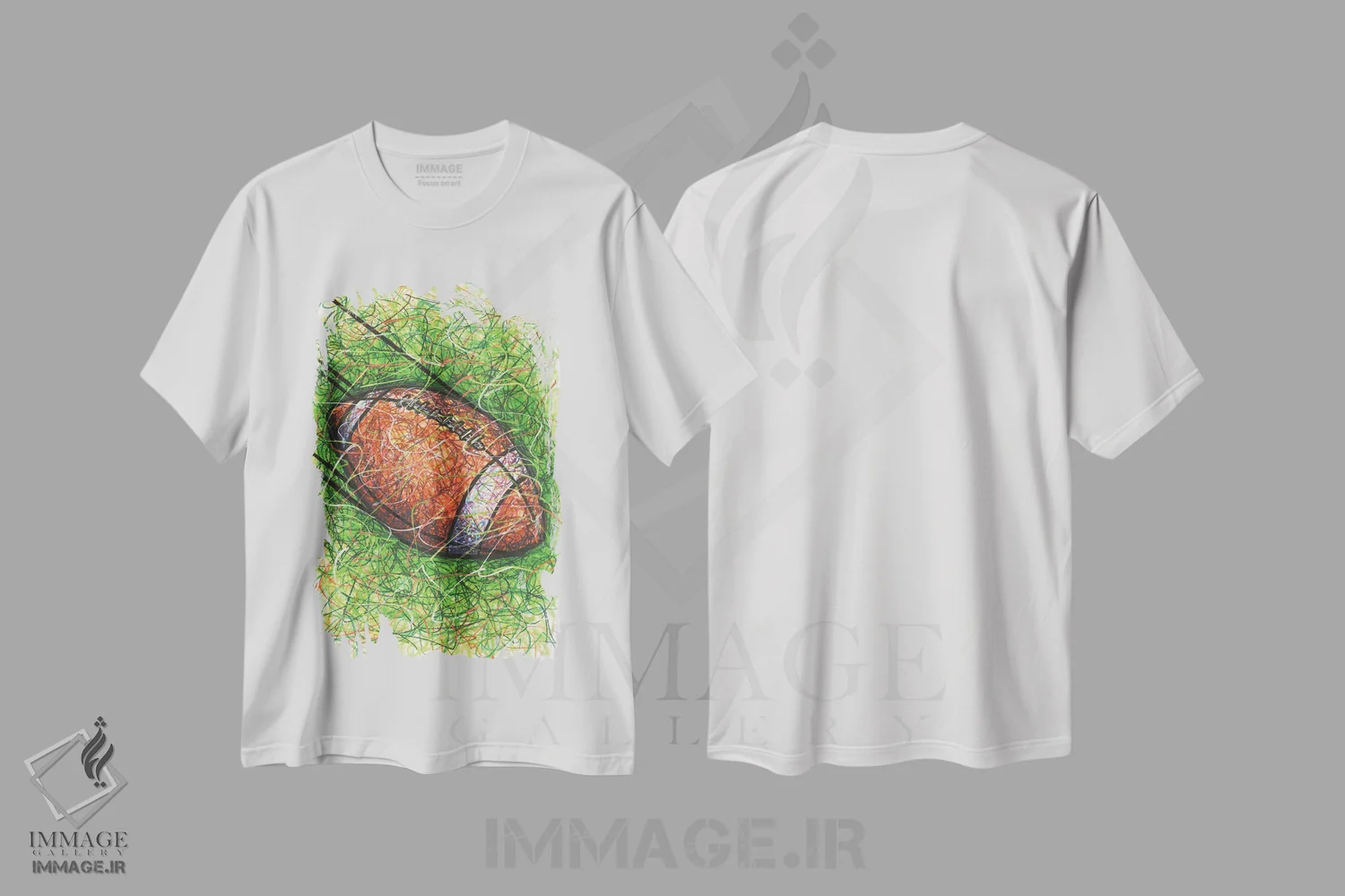 تیشرت سفید طرح دار پاس فوتبال، دست نقاشی و طراحی دستی اثر کیت سلام | فروشگاه ایماژ