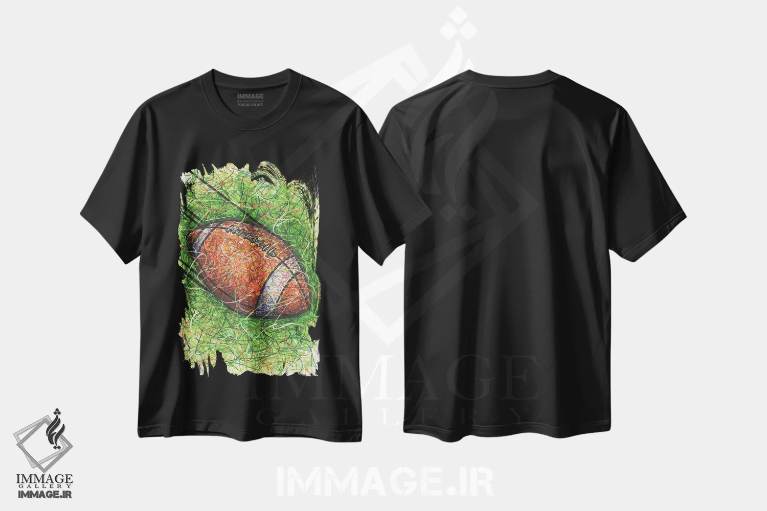 تیشرت مشکی طرح دار پاس فوتبال، دست نقاشی و طراحی دستی اثر کیت سلام | immage.ir