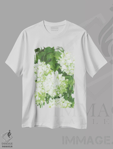 تیشرت سفید طرح دار والا، آبستره اثر کتی نیلی | فروشگاه ایماژ