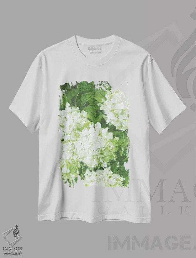 تیشرت سفید طرح دار والا، آبستره اثر کتی نیلی | فروشگاه ایماژ