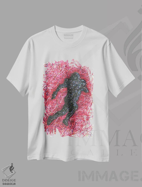 تیشرت سفید طرح دار دونده عقب فوتبال آمریکایی، دست نقاشی و طراحی دستی اثر کیت سلام | immage.ir