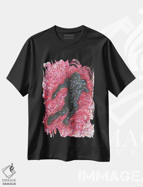 تیشرت مشکی طرح دار دونده عقب فوتبال آمریکایی، دست نقاشی و طراحی دستی اثر کیت سلام | فروشگاه ایماژ