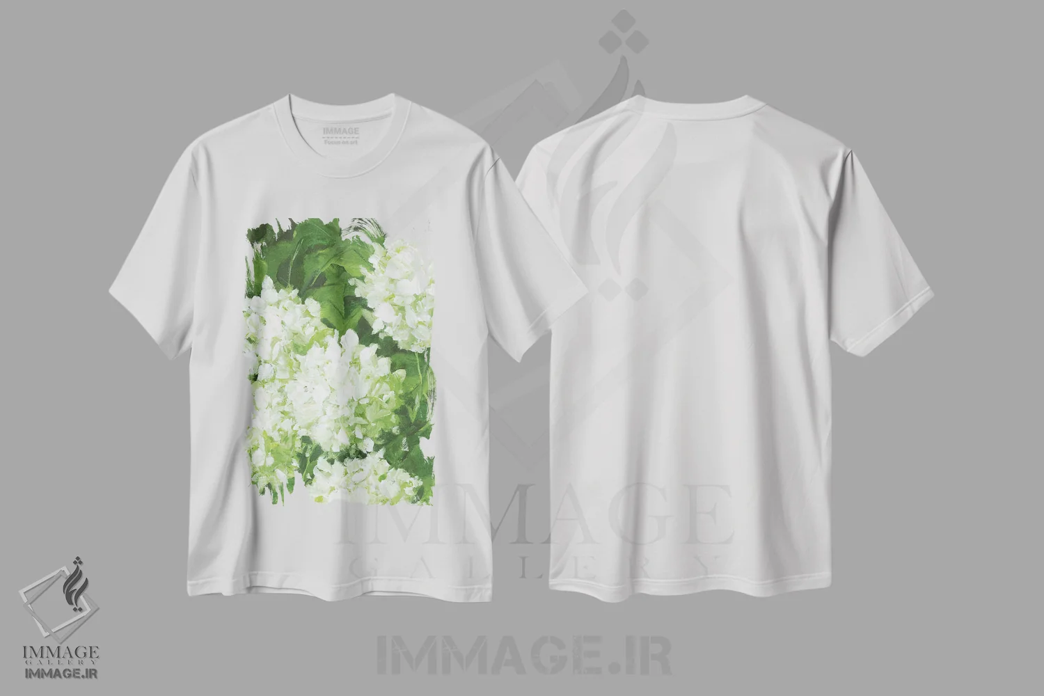 تیشرت سفید طرح دار والا، آبستره اثر کتی نیلی | فروشگاه ایماژ