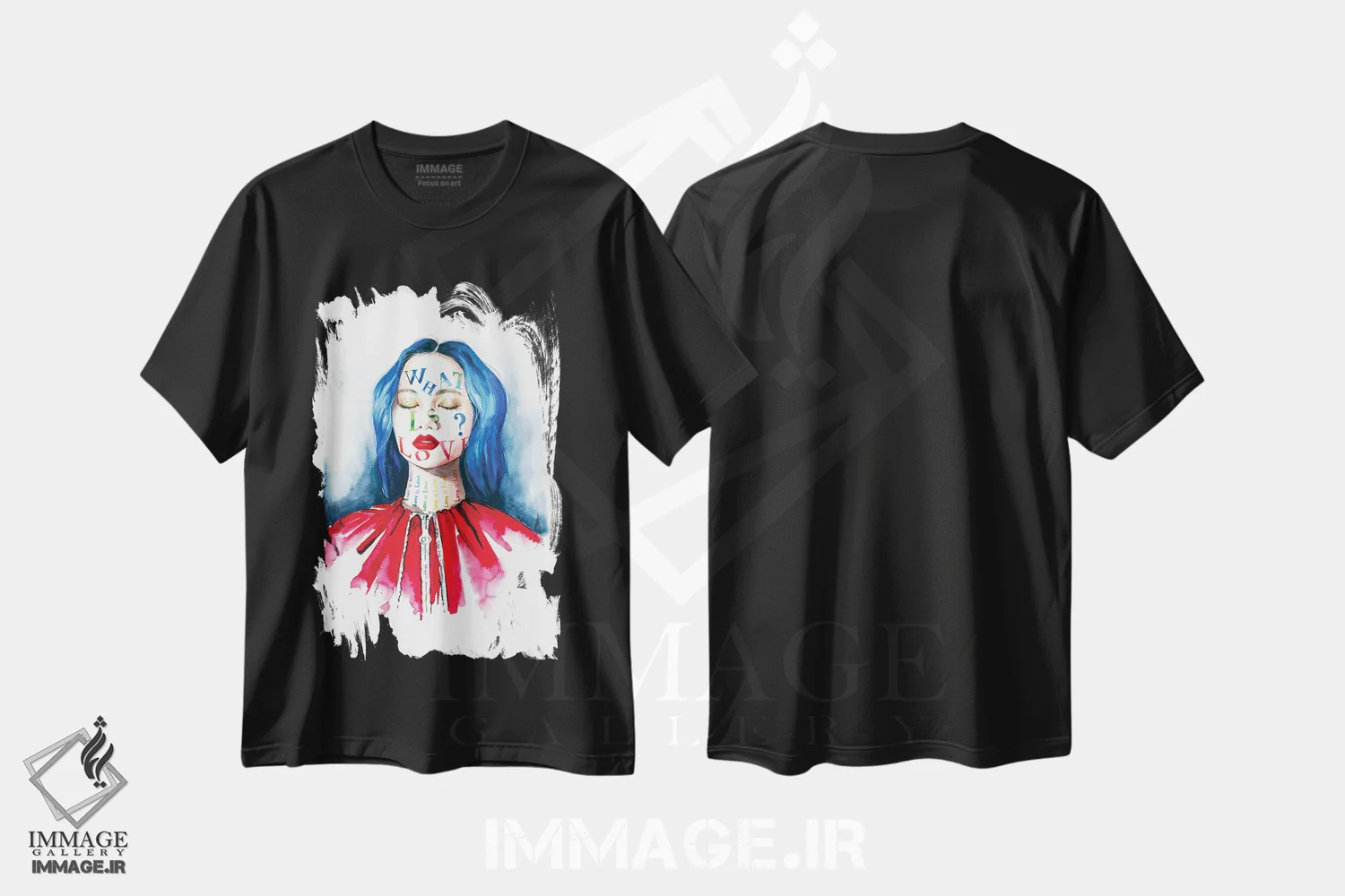 تیشرت مشکی طرح دار جان، هنر دیجیتال اثر کاترینا پاشه گور | فروشگاه ایماژ