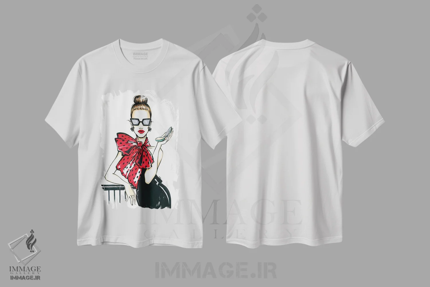تیشرت سفید طرح دار دختر با پاپیون، هنر دیجیتال اثر کاترینا پاشه گور | فروشگاه ایماژ