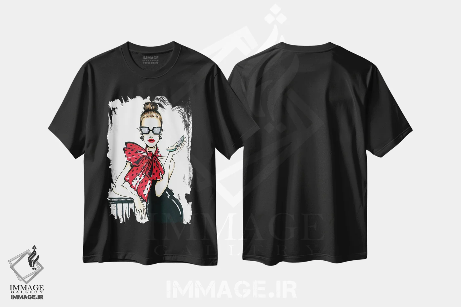 تیشرت مشکی طرح دار دختر با پاپیون، هنر دیجیتال اثر کاترینا پاشه گور | immage.ir