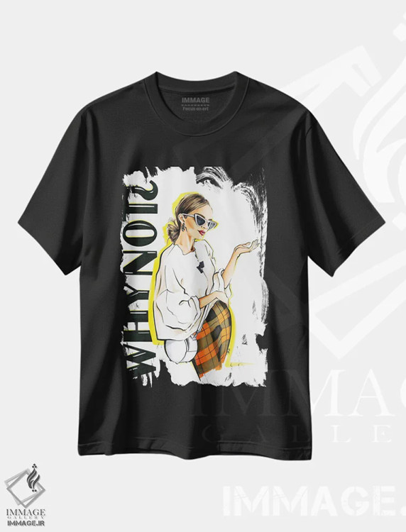 تیشرت مشکی طرح دار چرا که نه، هنر دیجیتال اثر کاترینا پاشه گور | فروشگاه ایماژ