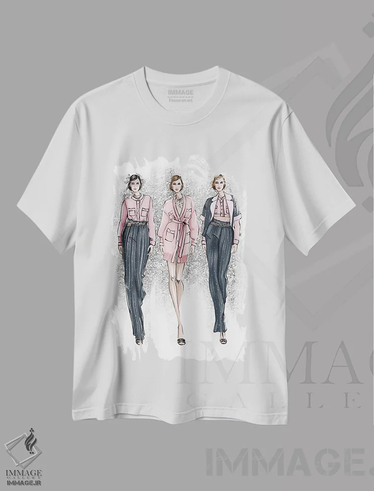 تیشرت سفید طرح دار کانل، دست نقاشی و طراحی دستی اثر کاترینا پاشه گور | فروشگاه ایماژ