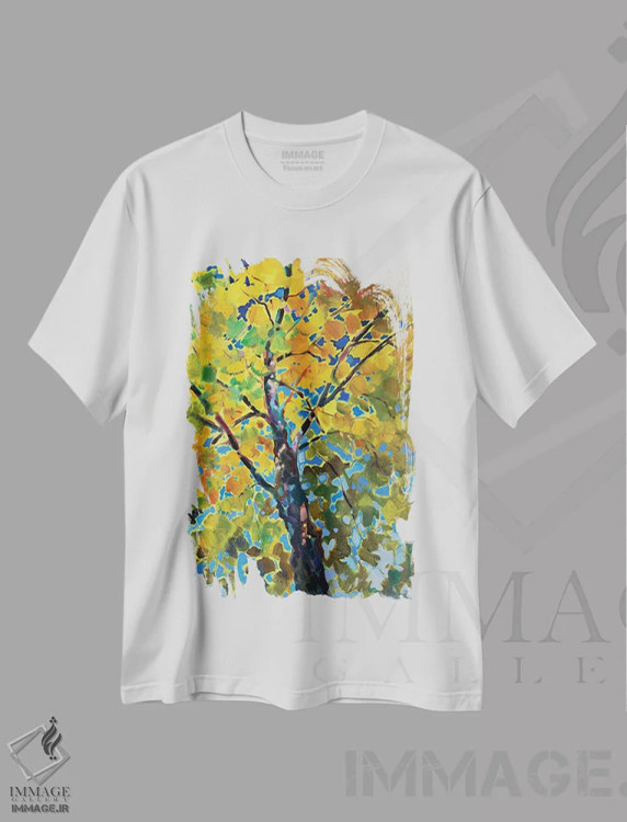 تیشرت سفید طرح دار درخت آفتابی، تزئینی اثر کاتارینا والِوا | immage.ir