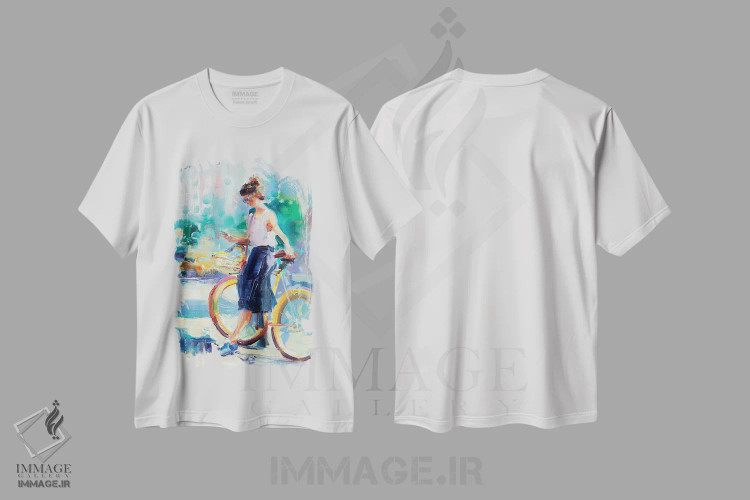 تیشرت سفید طرح دار روز آفتابی در شهر، تزئینی اثر کاتارینا والِوا | فروشگاه ایماژ
