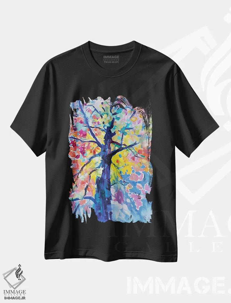 تیشرت مشکی طرح دار درخت، تزئینی اثر کاتارینا والِوا | فروشگاه ایماژ