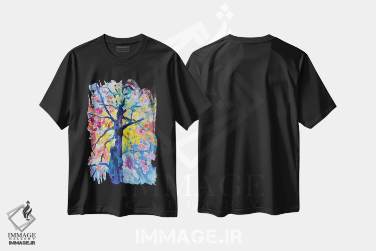 تیشرت مشکی طرح دار درخت، تزئینی اثر کاتارینا والِوا | فروشگاه ایماژ