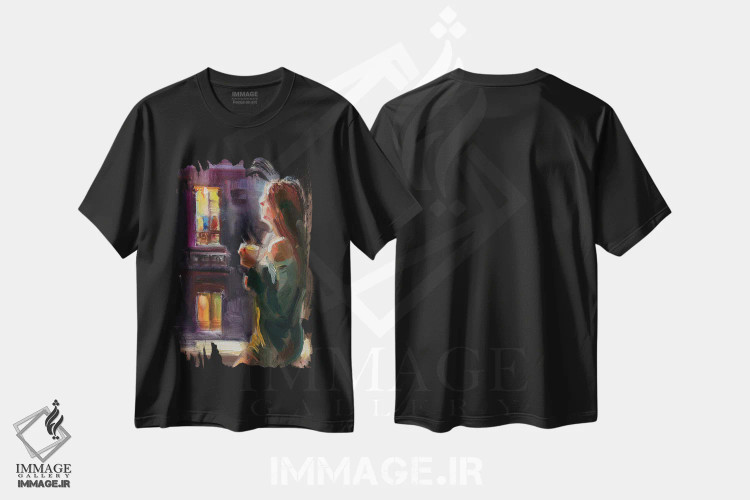 تیشرت مشکی طرح دار عصر گرم، تزئینی اثر کاتارینا والِوا | فروشگاه ایماژ