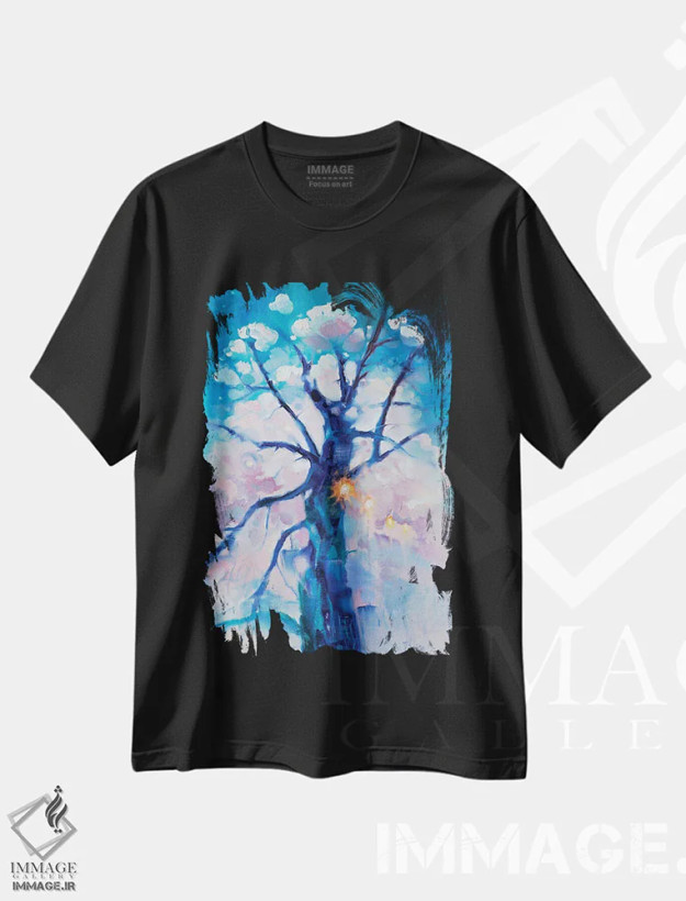 تیشرت مشکی طرح دار درخت آبی، تزئینی اثر کاتارینا والِوا | فروشگاه ایماژ