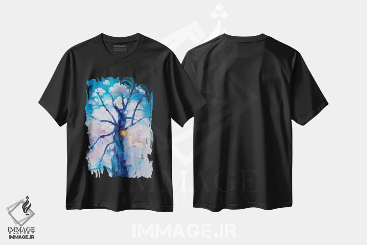 تیشرت مشکی طرح دار درخت آبی، تزئینی اثر کاتارینا والِوا | فروشگاه ایماژ