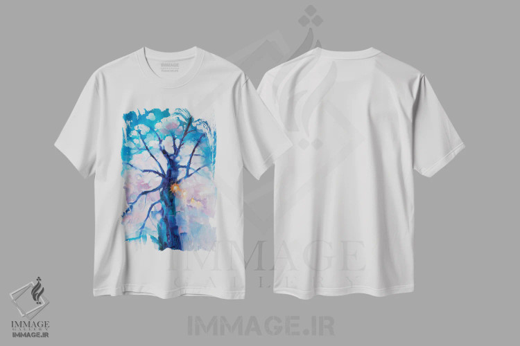 تیشرت سفید طرح دار درخت آبی، تزئینی اثر کاتارینا والِوا | immage.ir