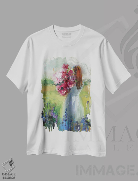 تیشرت سفید طرح دار دختر با گل ها، تزئینی اثر کاتارینا والِوا | فروشگاه ایماژ