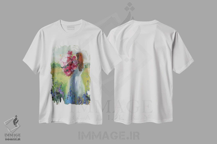 تیشرت سفید طرح دار دختر با گل ها، تزئینی اثر کاتارینا والِوا | فروشگاه ایماژ