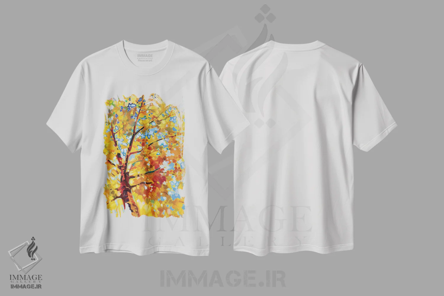 تیشرت سفید طرح دار پاییز طلایی، تزئینی اثر کاتارینا والِوا | immage.ir