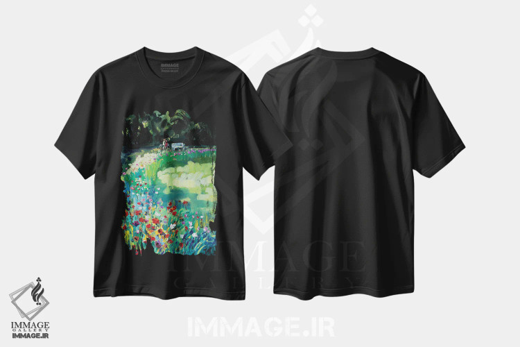 تیشرت مشکی طرح دار در پارک تابستانی، تزئینی اثر کاتارینا والِوا | فروشگاه ایماژ