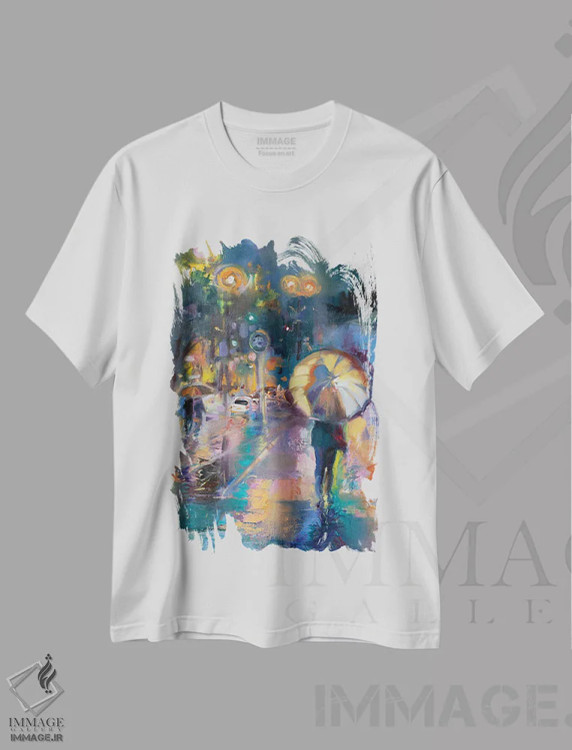 تیشرت سفید طرح دار چراغ های شبانه شهر، تزئینی اثر کاتارینا والِوا | immage.ir