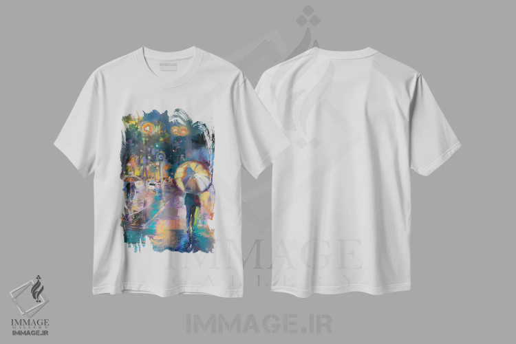 تیشرت سفید طرح دار چراغ های شبانه شهر، تزئینی اثر کاتارینا والِوا | immage.ir