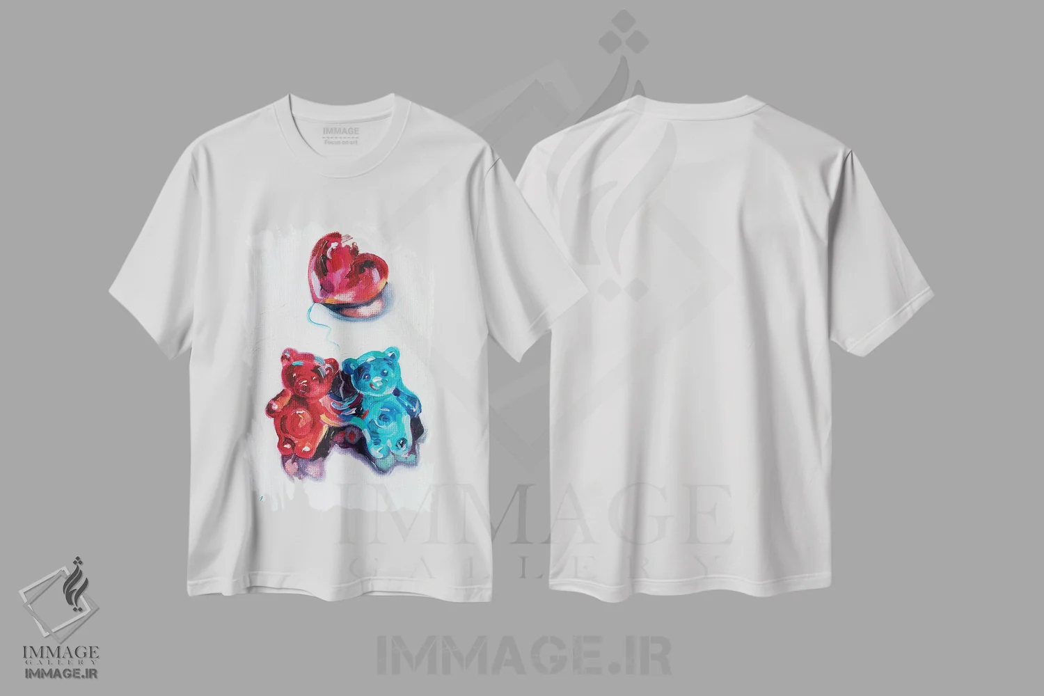 تیشرت سفید طرح دار زوج خرس پلاستیکی، تزئینی اثر کاتارینا والِوا | فروشگاه ایماژ