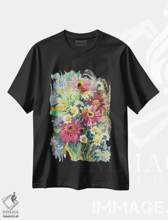 تیشرت مشکی طرح دار دسته گل تابستانی، تزئینی اثر کاتارینا والِوا | immage.ir