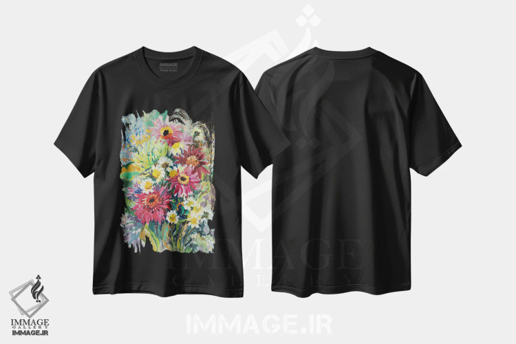 تیشرت مشکی طرح دار دسته گل تابستانی، تزئینی اثر کاتارینا والِوا | immage.ir