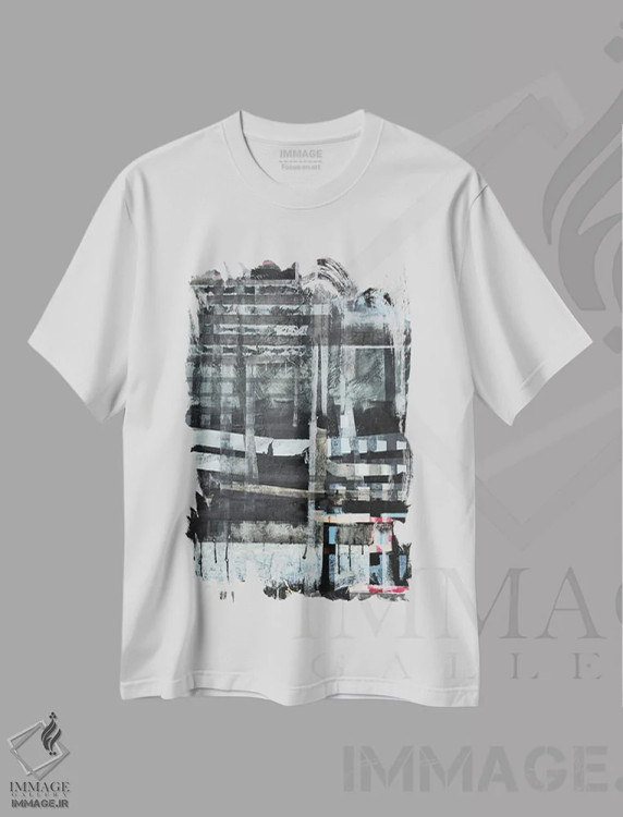 تیشرت سفید طرح دار رستروس ۱۰، آبستره اثر کاترین شوایندن هامر | فروشگاه ایماژ