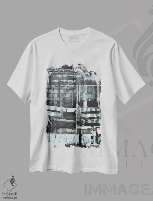 تیشرت سفید طرح دار رستروس ۱۰، آبستره اثر کاترین شوایندن هامر | فروشگاه ایماژ