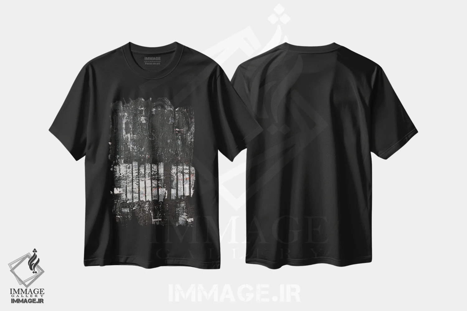 تیشرت مشکی طرح دار رستروس ۲، آبستره اثر کاترین شوایندن هامر | فروشگاه ایماژ