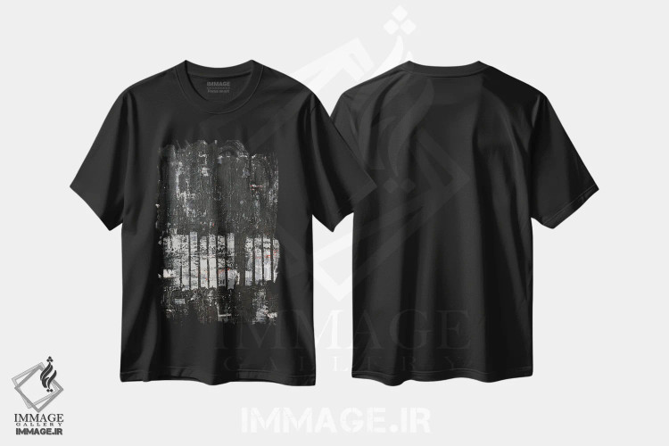 تیشرت مشکی طرح دار رستروس ۲، آبستره اثر کاترین شوایندن هامر | فروشگاه ایماژ