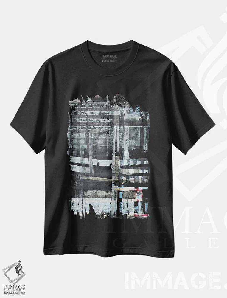 تیشرت مشکی طرح دار رستروس ۱۰، آبستره اثر کاترین شوایندن هامر | immage.ir