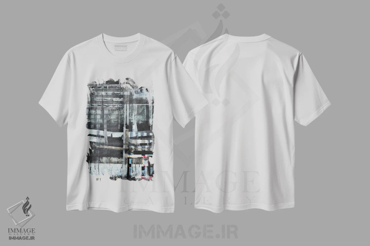 تیشرت سفید طرح دار رستروس ۱۰، آبستره اثر کاترین شوایندن هامر | فروشگاه ایماژ